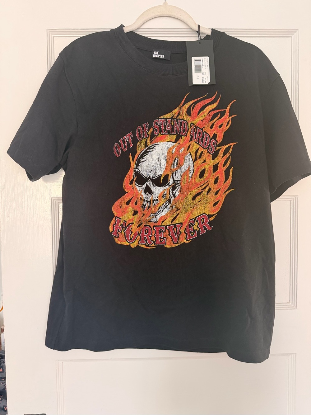 The Kooples “Out of Standards Forever”Skull and Flame Graphic Tee Sz Large NWT
